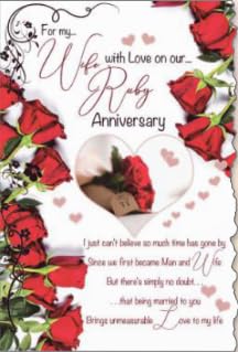 Cardigan Cards Ruby 40th Wedding Anniversary Card for Wife, Red Rose Design with Heart Motif, Large Format with Romantic Verse