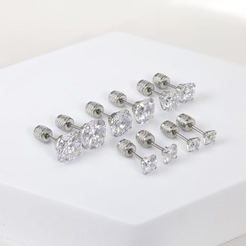 5-6 pairs Push-in Flat Back Stud Earrings Hypoallergenic Surgical Stainless Steel Cubic Zirconia Earrings Studs Set Multi-Pack, CZ Stud Earrings for Women Men Trendy Cartilage Stud Earrings 2-8mm4