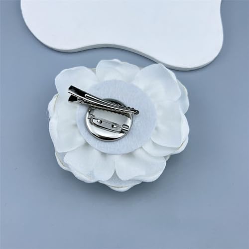 Image of Dainty Fabric Peony Flower Brooches Pin Delicate Camellia Flower Brooch Classic for Women Wedding Party Dance Banquet Elegant Lapel Pins Dress Suit Ceremony Clothes Accessories Jewelry Gifts 100mm