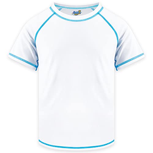 Boys Rash Guard Short Sleeve, White UPF 50+ Sun Protection Rashguard Slim Fit Swim Shirt Fishing Surf Quick Dry Cool Beach Clothes for Toddler Youth Kids Size 4T