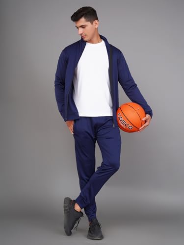Image of Kraasa Mens Solid Cotton Lycra Blend Comfortable Two-Piece Matching Tracksuit