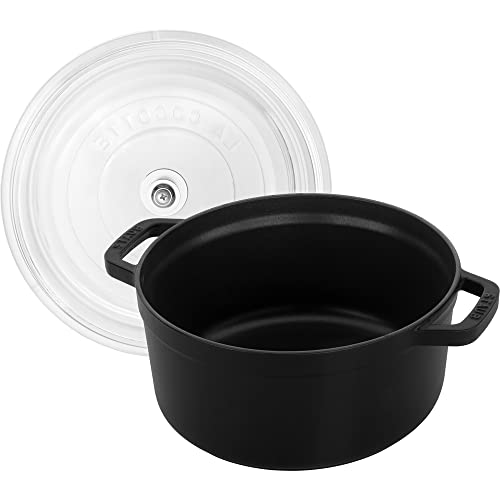 Image of Staub Cast Iron 4-qt Round Cocotte with Glass Lid - Black