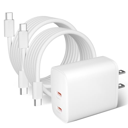 USB C Wall Charger Compatible with iPhone 15, Fast Charger Block 20W PD Power Adapter Dual Type C Port Cube for iPhone 15 Series/iPad Pro/AirPods (2Pack 3.3 ft USB-C to C Charging Cables Included)