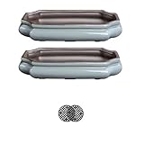 HUOMUSIR (10-Inch Shallow Bonsai Pots 2-Piece Set Water Glaze Blue Succulent Platter Bonsai Tree Ceramic Flower Pot Handmade (Without Plants)