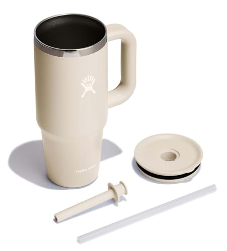 Image of Hydro Flask 24 Oz Travel Tumbler with Handle, Lid and Straw - Insulated Stainless Steel in 24 Oz Oat Tan