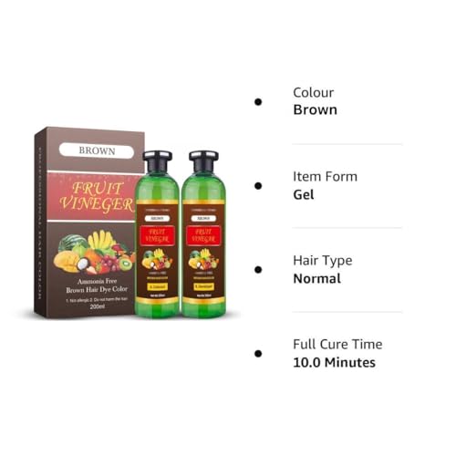 Image of Fruit Vinegar Hair Dye Color for Both Men, Women, Natural & Ammonia Free Color Dye (Black, A /B 100 Ml) (Brown -1, Color + Devloper)
