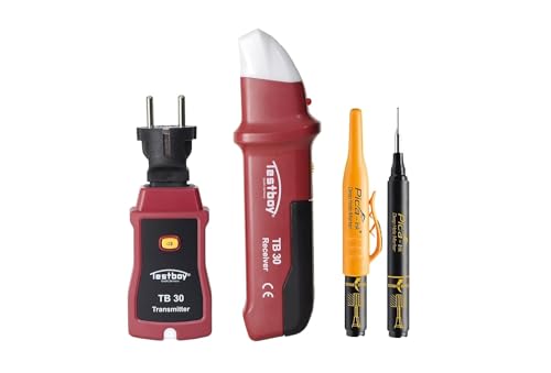 Testboy actieset TB 30 zekeringzoeker met PICA diepe gatenmarker (precieze toewijzing van automaten, contactloze spanningstester, optische en akoestische weergave), Rood/Zwart