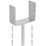 KOTARBAU® Soporte de poste en U 141 mm Anclaje Suelo para Superficies Hormigonadas Pletina con Varilla para Homigonar Soporte en U Acero Galvanizado en Caliente Base Poste Madera