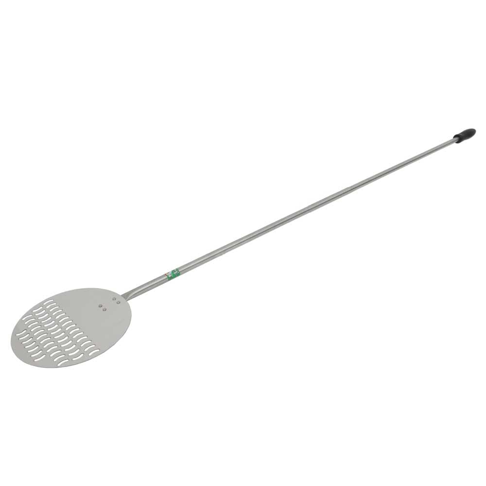 GIEMME Pala para girar la pizza - plato perforado ø 22 cm - Perilla deslizante intermedia - Acero inoxidable AISI 304 (mango 120 cm)
