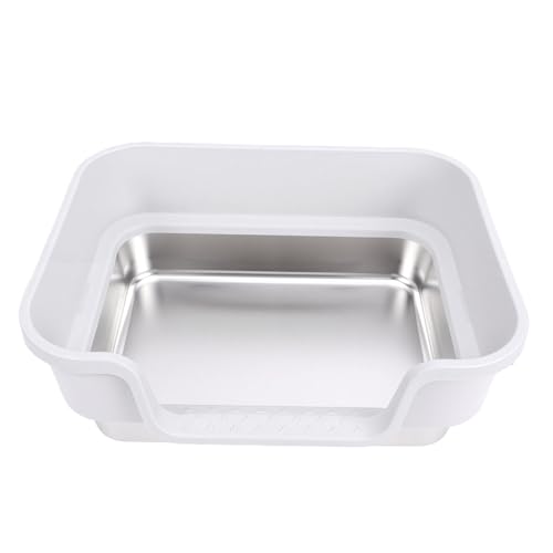 Arenero para gato de acero inoxidable con diseño de entrada baja y barrera alta miniatura 2