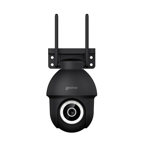 Hi by Geonav Câmera Externa Inteligente PTZ, 3k, 4MP, Wi-Fi, Sensor Movimento, Áudio bidirecional, Luz e visão noturnas, Alerta sonoro, Compatível com Alexa e Google Assistente, HISCPT02BK, Preto