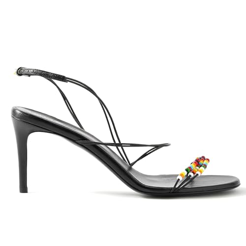 Strappy Sandals Stiletto Heels For Women Open Squared Toe Ankle Strap Beaded Peral Summer High Heels Casual Vacation Beach Daily Shoes