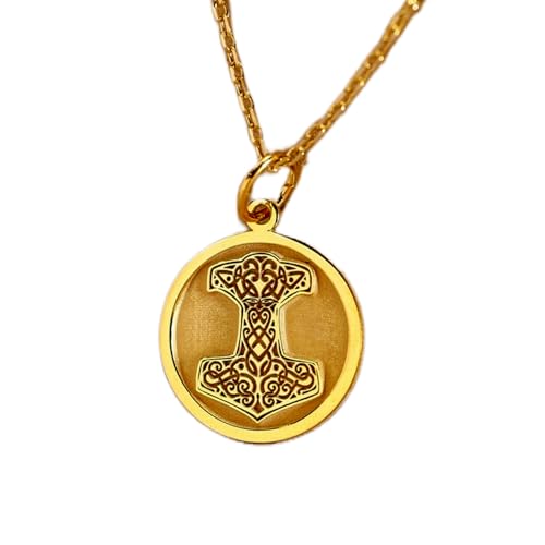 Colgante Martillo de Thor de plata 925 y Vegvisir de 24 mm con cadena de 45 cm