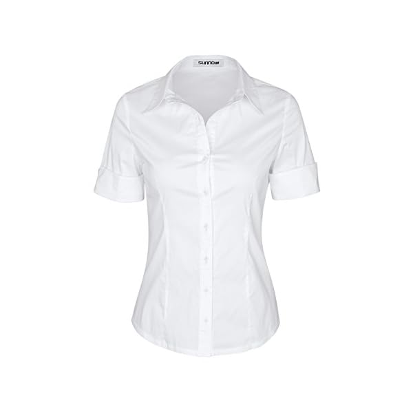 SUNNOW-Womens-Tailored-Short-Sleeve-Basic-Simple-Button-Down-Shirt-with-Stretch SUNNOW Womens Tailored Short Sleeve Basic Simple Button-Down Shirt with Stretch White