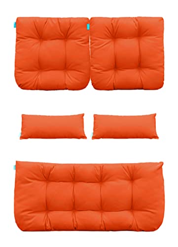 Image of QILLOWAY Outdoor Wicker Cushion Set of 5 - Waterproof Fade Resistant Patio Furniture Cushions, Loveseat 2 U-Shape 2 Lumbar Pillows for Porch, Bench, Backyard, Garden, Orange