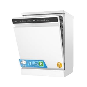 Midea Geschirrspüler 60 cm Freistehend & Unterbaufähig, 15 Maßgedecke, 42dB Leise, Startzeitvorwahl 24h, 9 Programme, Ion Dishfresh, Automatische Önung, Spülmaschine mit WiFi, MDWEF1533DW-EB