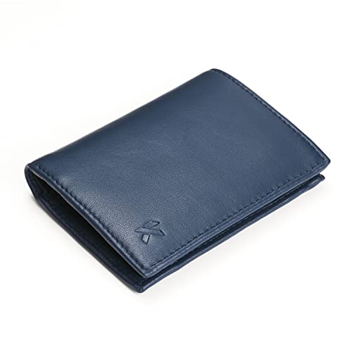 kpital - Cartera de Piel para Hombre - Azul - 10,5 x 8,2 x 1,5 cm - Guarda Monedas y Billetes - Capacidad para 10-12 Tarjetas - con Tecnología RFID Cover