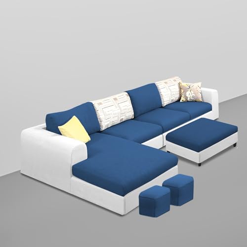 Image of Koza LHS 8 Seater L Shape Sofa Set with Center Table for Living Room (Blue Grey Fabric) Premium Fabric Sofa