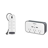 Belkin 12-Outlet USB Power Strip Surge Protector, Flat Plug, 6ft Cord (3,996 Joules), White &...