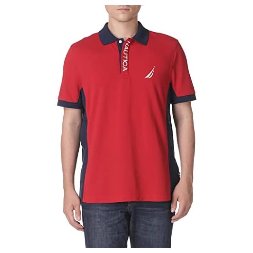 Nautica Camisa polo masculina de manga curta Color Block Performance Piqué, Nautica Red, XGG