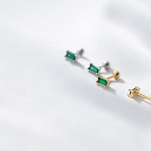 20G Cubic Zirconia Square 925 Sterling Silver Tiny Stud Earrings Cartilage Piercing Small Ball Screw Helix Back Tragus Hypoallergenic Studs Simulated Emerald Clear Crystal Rectangle Sleeper Earring Cute Jewelry Gifts for Women Teen Girls Birthday4