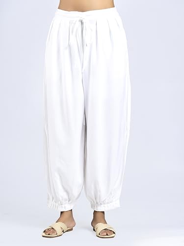 Image of Solid Pattern Relaxed Loose Fit Viscose Afghani Salwar Patiala Pathani with Elastic Waist Baggy Yoga Boho Aladdin Pant Women's Harem Pants
