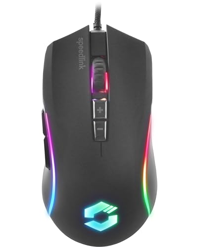 SPEEDLINK ZAVOS Gamer Mouse – RGB Gaming Maus kabelgebunden, DPI-Schalter bis 8000dpi, programmierbar, gummierte Oberfläche, mit Kabel ummantelt, 5 Tasten, schwarz
