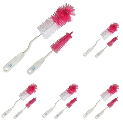 Image of Mee Mee Nylon Bottle Brush with Nipple Cleaner | 360 Rotating Handle | High-Density Soft Bristles | BPA Free | Scratch-Free Cleaning | Non-Toxic | Easy Grip | Dishwasher Safe (Pink) (Pack of 5)