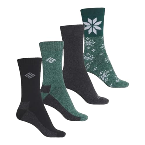 Columbia Women's 4 Pack Moisture Control Crew Socks (US, Alpha, One Size, Regular, Regular, Nightwave/Charcoal/Black Flower)