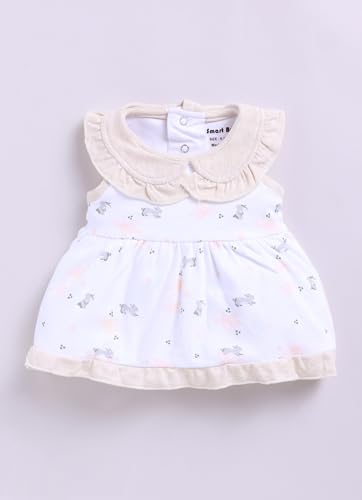 Image of Smart Baby Cotton Frock Set for Baby Girl - Stylish Soft Dress Rabbit Print & Frill Collar | Pack of 1