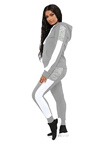 Topsrani Womens Sweatsuits Tracksuit Two Piece Outfits Casual Color Block Jogging Sweat Suits Matching Jogger Pants Set Dark Grey L #TOP1