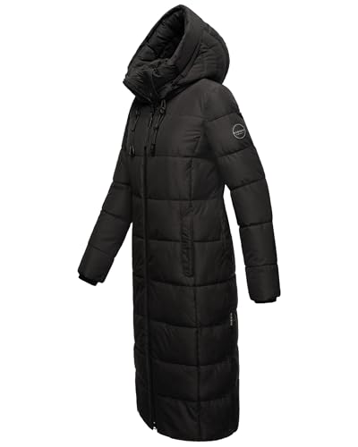 MARIKOO Damen Wintermantel warmer Steppmantel lang mit abnehmbarer Kapuze Nadeshikoo XVI Black Gr. XL