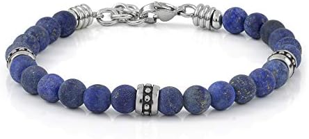 10:10 Bracciale in acciaio inox anallergico e pietre naturali da 6 mm, elementi tribali. Realizzato in Italia.