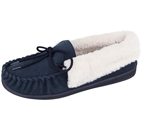Cushion Walk Chaussons mocassins en cuir véritable avec doublure en fourrure de mouton Taille 4-48 - Bleu - bleu marine, 39 EU Cover