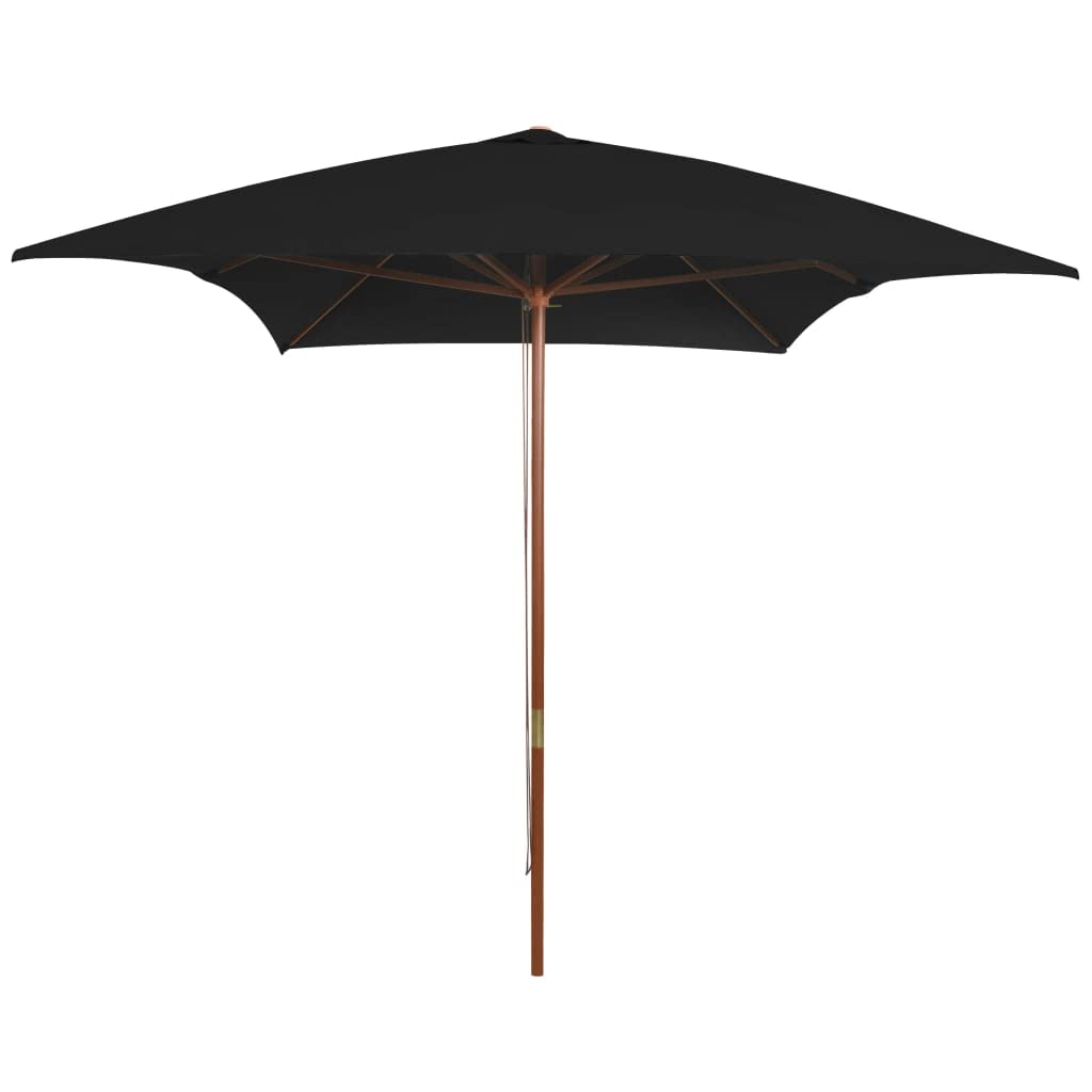 Poliéster resistente a los rayos UV para exteriores modelo estándar negro | Sombrilla de jardín con palo de madera negro 200x300 cm toldo parasol exterior UV con polea para terraza y playa