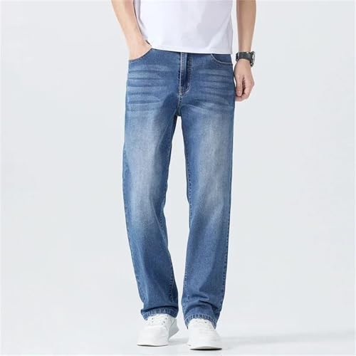 Men's Summer Thin Jeans Straight Leg Breathable Denim Pants Loose Business Casual Soft Retro Trousers2