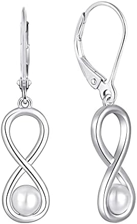 JO WISDOM Women Infinity Earrings,925 Sterling Silver 5mm Pearl Leverback Dangle & Drop Earrings with 3A Cubic Zirconia