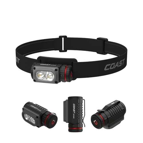 Coast WPH20R 2000 Lumen IP67 Waterproof USB-C Rechargeable+ Headlamp with SPOT and Flood Beams Pocket and Hat Clip 6 Lightmodes