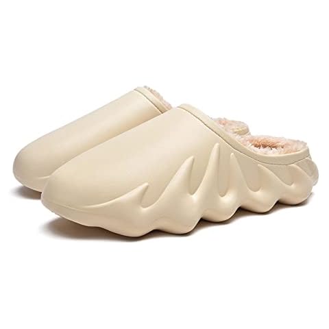 RUNSOON Slippers for Woman Mens Indoor Outdoor EVA Waterproof Fur Lined Clog Memory Foam House Slippers, Beige W EU46 Cover