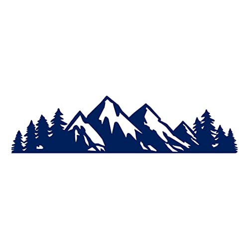 Image of Mountain Tree Forest Vinyl Decal for Car (Navy Blue) (Set of 2) RV Camper Waterproof Small Mountain Car for Bumper Door Panel Car Decal Laptop Tuber Wall Window Phone Mug Accessory Decoration