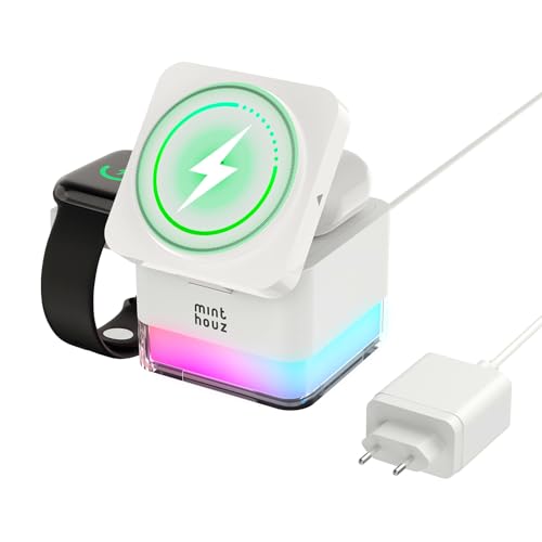 Minthouz Kabellose 3-in-1-Würfel-Ladestation,15W Schnelles Qi-zertifiziertes Drahtloses Ladehalter mit Mehrfarbigem Licht,Kompatibel mit iPhone 16 15 14 13