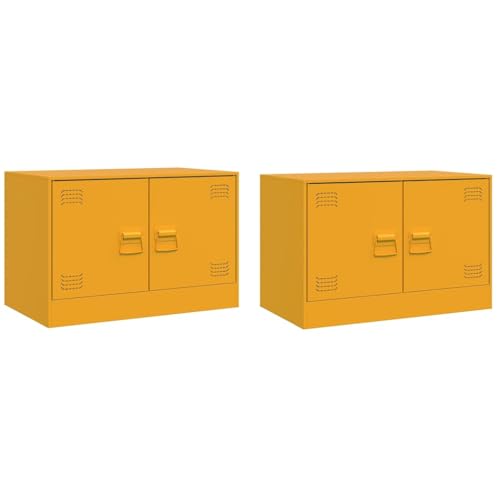 Meuble de télévision jaune moutarde en acier idéal pour dynamiser le décor de votre studio
