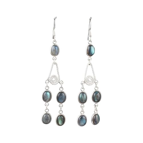 Boucles d'oreilles labradorite argent 925, le cadeau artisanal idéal pour femme aux pierres bleues