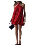 Floerns Women's Chiffon Halter Dress Layered Ruffle Sleeveless Backless Mini Loose Dresses Red Medium