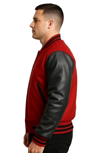 Image of Mens Varsity Letterman Baseball Bomber Jacket | Casual Fashion Wool & Faux Leather College /High School Jackets