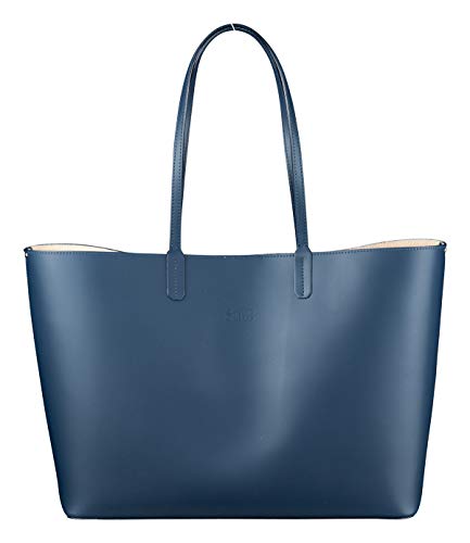 Su.B Luxueux Shopper pour femme - Grand sac à bandoulière - Tote Hobo Bag - Cuir - Bleu Foncé