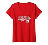 Womens Nebraska Cornhuskers Softball Laces Red Officially Licensed V-Neck T-Shirt