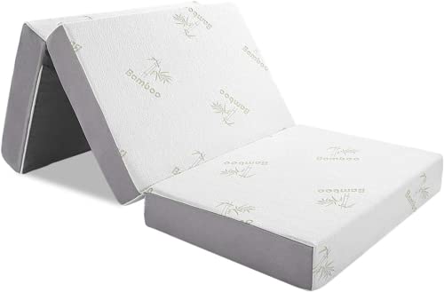 Inofia Full Folding Mattress, 4 Inch Trifold Memory Foam Mattress with Ultra Soft Bamboo Cover, Foldable & Portable - Full Size, Mattress Topper