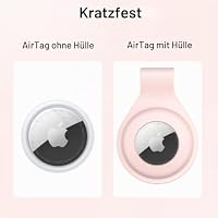 JETech Silikon Hülle für AirTag, 2 Stück, mit Schlüsselanhänger, Rosa – Ansicht 5