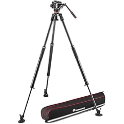Manfrotto 161 Manfrotto 504X Cabezal Fluido de Video con Trípode 635 Fast de Fibra de Carbono con Pata Sencilla, Diseñado para Cámaras Digitales DSLR y de Video, con Bolsa de Transporte, Soporta hasta 12kg